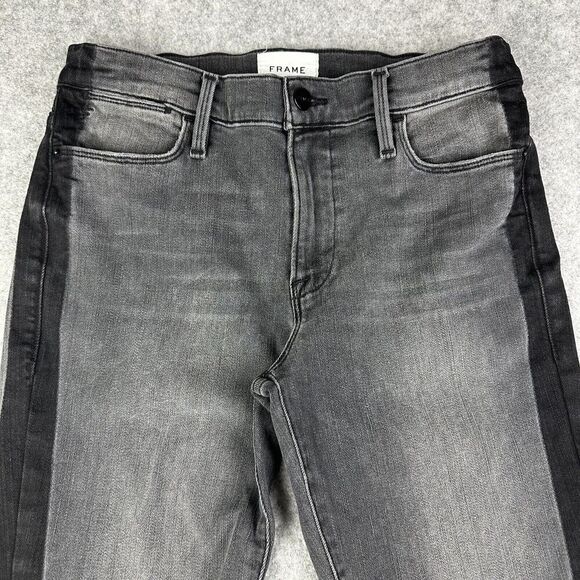 FRAME Denim Le High Skinny Jeans Womens 27 Gray Black Two Tone Side Stripe Slim* - Picture 2 of 13
